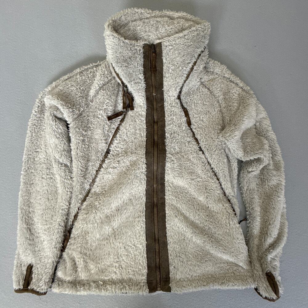 KÜHL Flight High Pile Sherpa Fleece Jacket Full Zip Gray Brown Trim Womens L